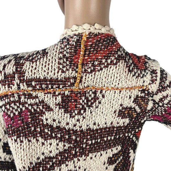 Moth Anthropologie Chunky Knit Cardigan Womens S Multicolor Floral Open Sweater - Picture 4 of 9